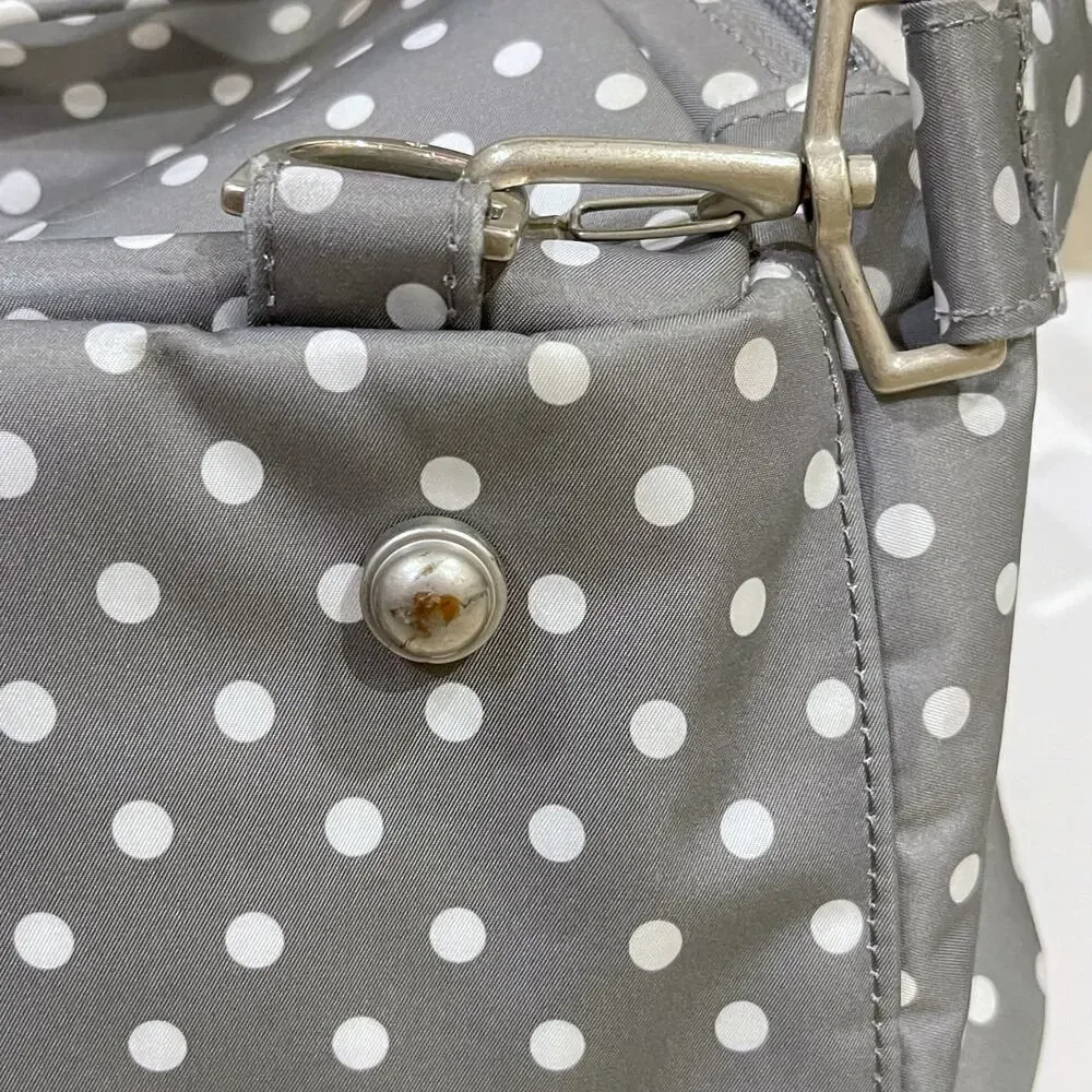 JuJuBe Nurtured Large Breast Pump Backpack Diaper Baby Bag Polka Dot Gray White